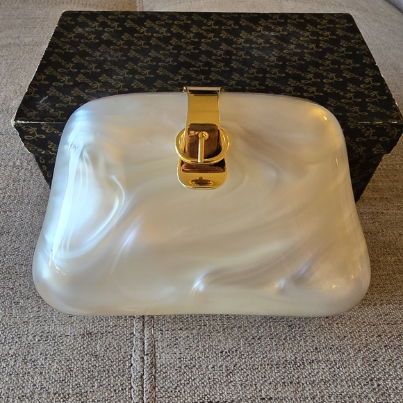 Lyrella Handbags - Lyrella Vintage Pearl White Women's Shoulder Bag / Clutch Rare Acrylic